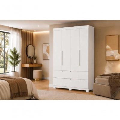 Guarda Roupa Solteiro Doble 4 Portas de Bater 4 Gavetas MDP Branco 160CM Albatroz