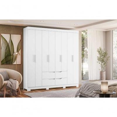 Guarda Roupa Casal Doble 8 Portas de Bater 4 Gavetas MDF-MDP com Pés Branco 199CM