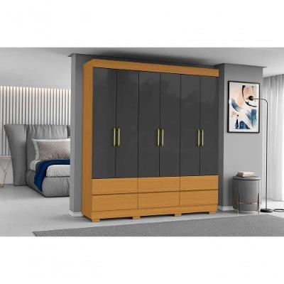 Guarda Roupa Casal Marrocos 6 Portas de Bater 6 Gavetas MDP Cinamomo Grafite Aramóveis 187CM