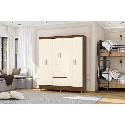 Guarda Roupa Casal Ideal Plus 6 Portas de Bater 2 Gavetas MDP Imbuia Champanhe Vila Rica 154CM