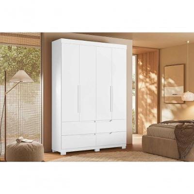 Guarda Roupa Solteiro Doble 4 Portas de Bater 4 Gavetas MDP Branco 160CM Albatroz