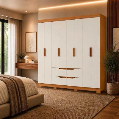 Guarda Roupa Casal Doble 8 Portas de Bater 4 Gavetas MDF-MDP Cinamomo Off White 199CM