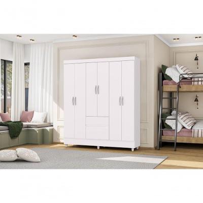 Guarda Roupa Casal Ideal Plus 6 Portas de Bater 2 Gavetas MDP Branco Vila Rica 154CM