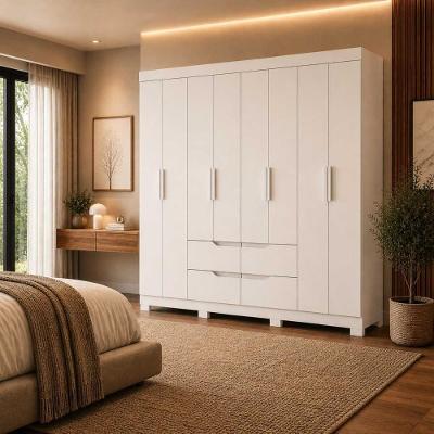 Guarda Roupa Casal Doble 8 Portas de Bater 4 Gavetas MDF-MDP Branco 199CM