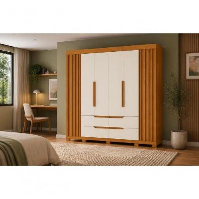 Guarda Roupa Casal Doble 6 Portas de Bater 4 Gavetas MDP Cinamomo Off White 240CM