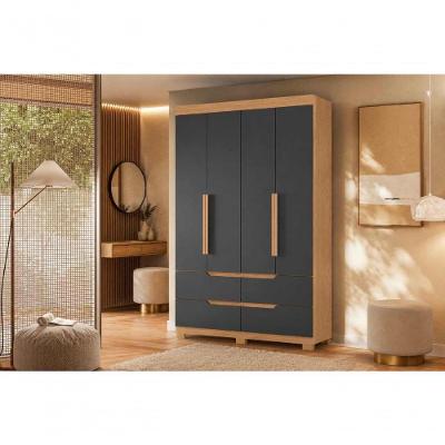 Guarda Roupa Solteiro Doble 4 Portas 4 Gavetas MDP Freijó Titanium 160CM