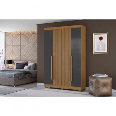 Guarda Roupa Solteiro Atacama 4 Portas de Bater 2 Gavetas MDP Grafite Aramóveis 154CM
