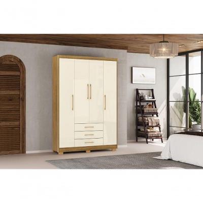 Guarda Roupa Casal Espanha 4 Portas de Bater 3 Gavetas MDP Nature Champanhe Vila Rica 150CM