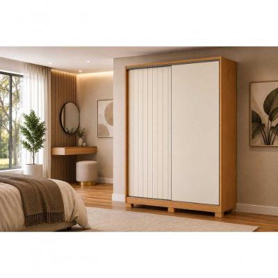 Guarda Roupa Casal Frizatto 2 Portas de Correr 3 Gavetas MDP com Espelho Freijó Off White Flex