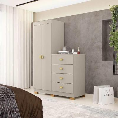 Guarda Roupa Casal Cristal 2 Portas de Bater 4 Gavetas MDP Fendi Vila Rica