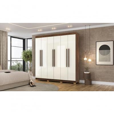 Guarda Roupa Casal Elegance 6 Portas de Bater 2 Gavetas MDP Imbuia Champanhe Vila Rica 218CM