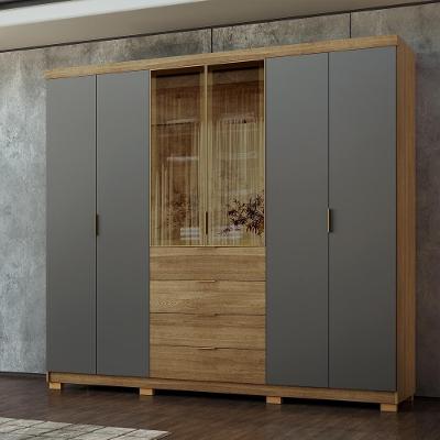 Guarda Roupa Casal Dubai Ouro 6 Portas de Bater 4 Gavetas MDF Nature-Alasca Vila Rica 260CM