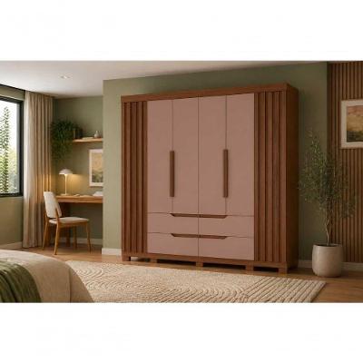 Guarda Roupa Casal Doble 6 Portas de Bater 4 Gavetas MDP Nogueira Cappuccino 240CM