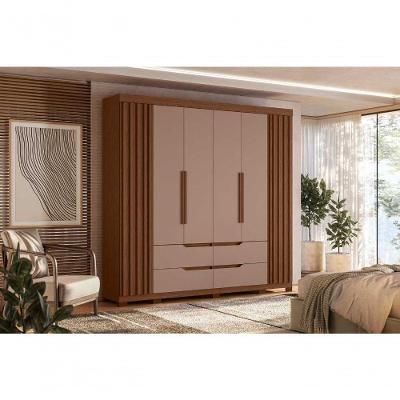Guarda Roupa Casal Doble 6 Portas de Bater 4 Gavetas MDP Nogueira Cappuccino 240CM