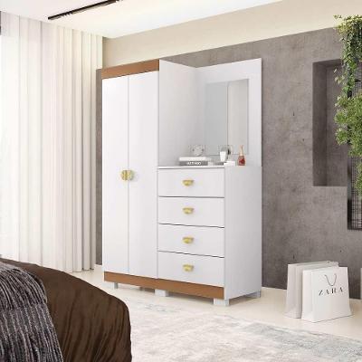 Guarda Roupa Cristal 4 Gavetas MDF-MDP Puxador em Concha Branco Vila Rica