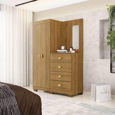 Guarda Roupa Casal Cristal 2 Portas de Bater 4 Gavetas MDP com Espelho Nature Vila Rica