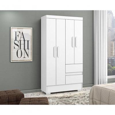 Guarda Roupa Casal Coimbra 4 Portas de Bater 2 Gavetas MDP Branco Aramóveis 99CM