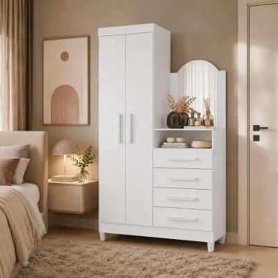 Guarda Roupa com Cômoda Embutida Solteiro New Capri 2 Portas 4 Gavetas MDP com Espelho Branco 103CM