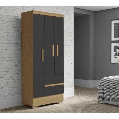 Guarda Roupa Casal Coimbra 3 Portas 2 Gavetas MDP Atacama Grafite Aramóveis 75CM