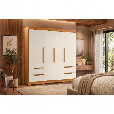 Guarda Roupa Casal Vivacce 4 Portas Dobráveis 4 Gavetas MDP Cinamomo Off White 212CM