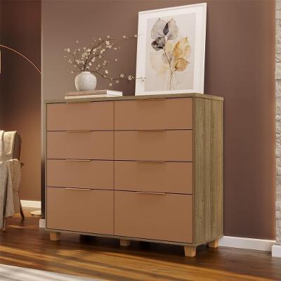 Cômoda Dubai Intense 8 Gavetas MDF MDP Puxador Alumínio Dourado Amadeirado Vila Rica