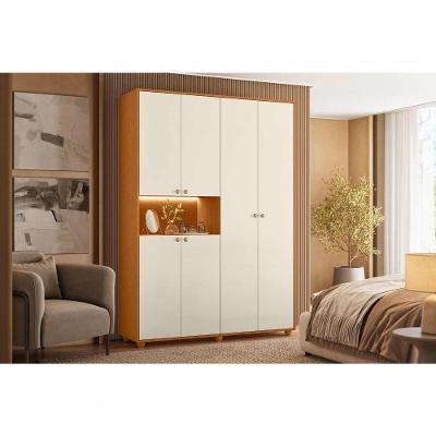 Guarda Roupa Casal Vittoria 4 Portas de Bater 2 Gavetas MDP com LED Cinamomo Off White Vittoria