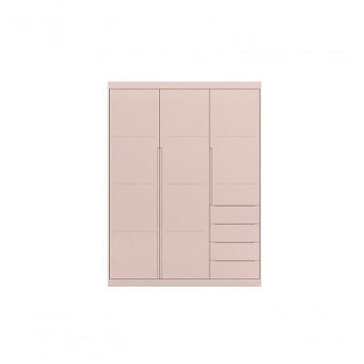Guarda Roupa 3 Portas de Bater 4 Gavetas MDF Laqueado Pérola Rosê Phoenix Baby