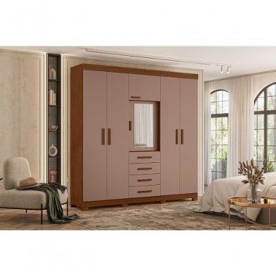 Guarda Roupa Casal Virtus 6 Portas de Bater 4 Gavetas MDP Nogueira Cappuccino 220CM