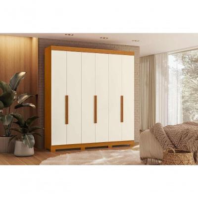 Guarda Roupa Casal Vinci 6 Portas de Bater 3 Gavetas MDP Cinamomo Off White 200CM