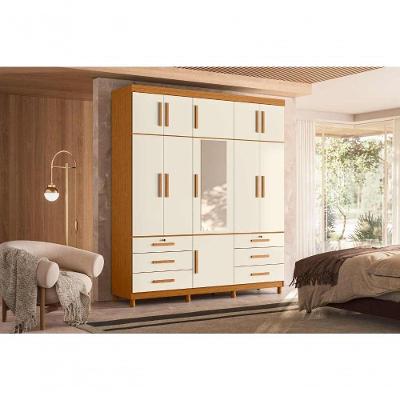 Guarda Roupa Casal Triton Plus 11 Portas 6 Gavetas MDP Espelho Cinamomo Off White 201CM