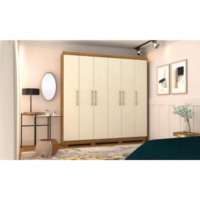 Guarda Roupa Casal Pernambuco 6 Portas 6 Gavetas MDP Nature Champanhe Vila Rica 223CM