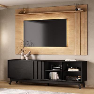 Conjunto Rack e Painel Ventura 180CM MDP Porta de Correr Marrom Móveis Carraro