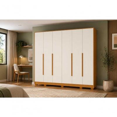 Guarda Roupa Casal Mercure 6 Portas de Bater 6 Gavetas Madeira Cinamomo Off White Albatroz 270CM