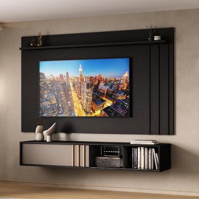 Conjunto Rack e Painel para TV 160CM 180CM MDP Preto Móveis Carraro