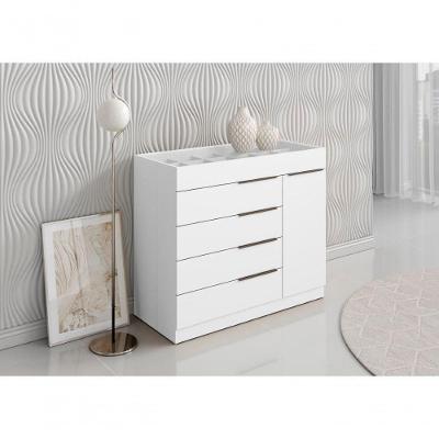Cômoda Sevilha 5 Gavetas MDP Puxador de Plástico Branco com Porta Jóias 110CM Aramóveis