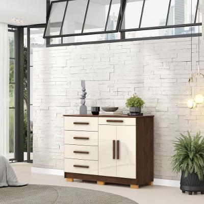 Cômoda Sapateira Sirius 5 Gavetas MDP Puxador MDF Imbuia e Champanhe Vila Rica