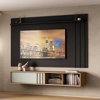 Conjunto Rack e Painel Cedro Sálvia 160CM 180CM MDP Porta de Correr Preto Móveis Carraro