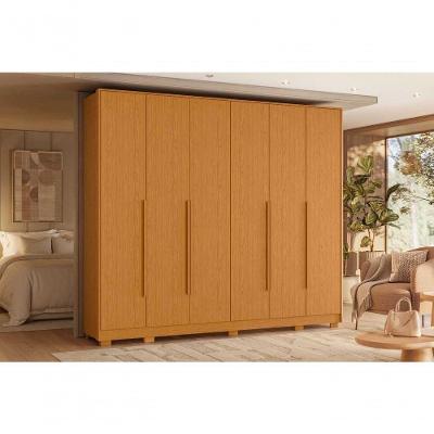 Guarda Roupa Casal Mercure 6 Portas de Bater 6 Gavetas Madeira Cinamomo 270CM