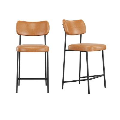Conjunto 2 Banquetas Médias Mona Courino Base Aço Encosto Fixo Amarelo SSX Multicoisas