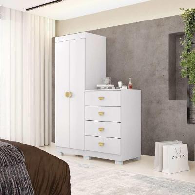 Cômoda Roupeiro Cristal 4 Gavetas MDP Puxador em Concha Branco Vila Rica