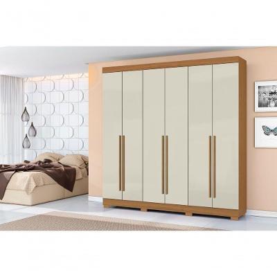 Guarda Roupa Livorno 6 Portas de Bater 2 Gavetas MDP Cinamomo Areia Aramóveis 230CM