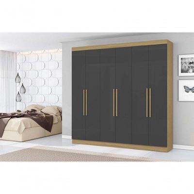 Guarda Roupa Livorno 6 Portas de Bater 2 Gavetas MDP Grafite Aramóveis 230CM