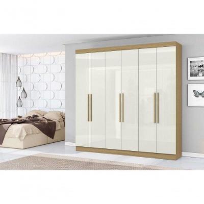 Guarda Roupa Livorno 6 Portas de Bater 2 Gavetas MDP Atacama Off White Aramóveis 230CM