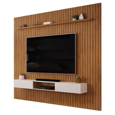 Painel com Bancada Suspenso Trento 275 275CM MDF Ripado Off White DJ Móveis