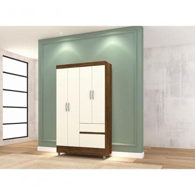 Guarda Roupa Ideal Plus 4 Portas de Bater 2 Gavetas MDP Imbuia Champanhe Vila Rica 103CM