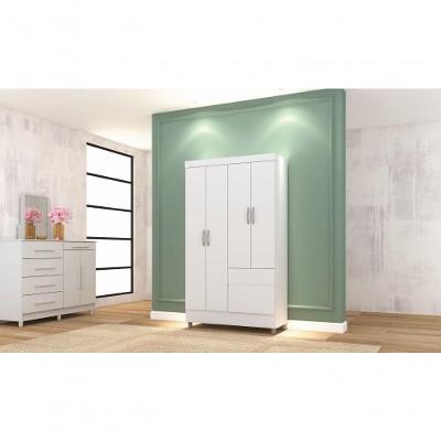 Guarda Roupa Ideal Plus 4 Portas de Bater 2 Gavetas MDP Branco Vila Rica