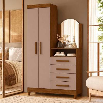 Guarda Roupa com Cômoda Solteiro New Capri 2 Portas de Bater 4 Gavetas MDP Nogueira Cappuccino 103CM