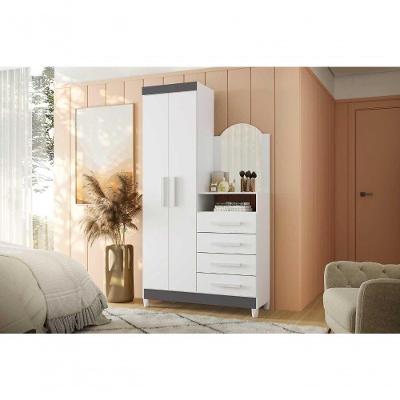 Guarda Roupa com Cômoda Solteiro New Capri 2 Portas 4 Gavetas MDP Branco Titanium Flex 103CM