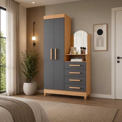 Guarda Roupa com Cômoda Solteiro New Capri 2 Portas 4 Gavetas MDP com Espelho Marrom 103CM
