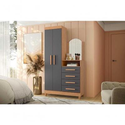 Guarda Roupa com Cômoda Embutida Solteiro New Capri 2 Portas 4 Gavetas MDP Marrom 103CM